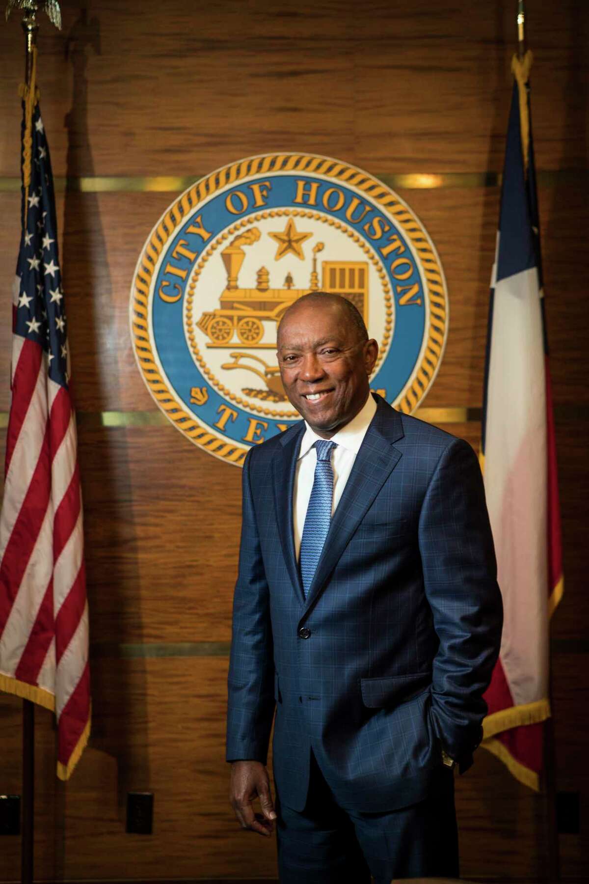 Mayor Sylvester Turner stands in the proclamation room at City Hall on Wednesday, May 29, 2019, in Houston.
