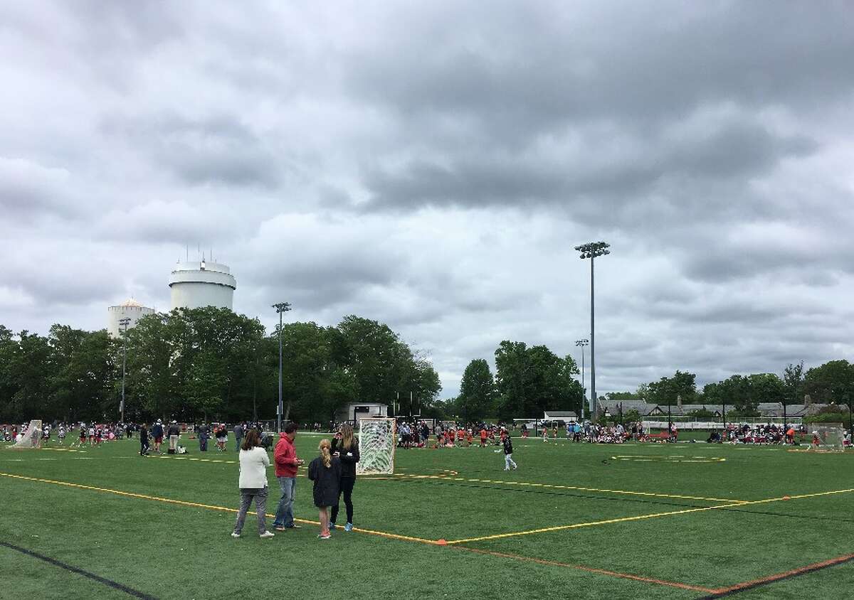 Looking southwest across the rebuilt Water Tower Field 1, with Lapham Community Center in background, during the Cochran Classic junior lacrosse tourney Sunday morning, June 3. — Greg Reilly photo