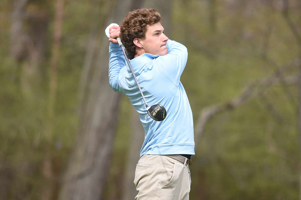 Gunnar Granito, shown playing against Darien on April 30 at Wee Burns CC, shot a 38 as the Rams topped Ridgefield Monday at the Country Club of New Canaan. — Dave Stewart photo
