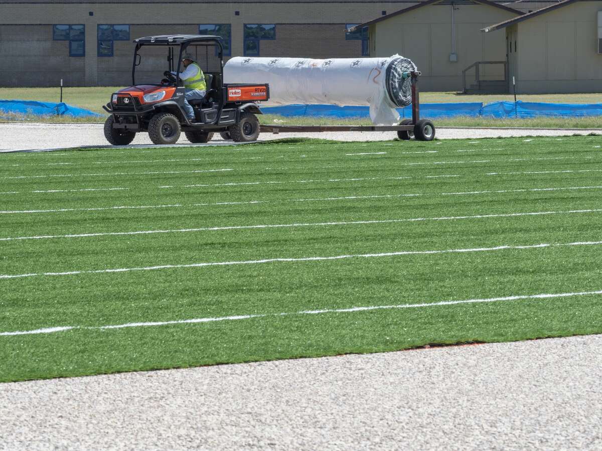 Work continues in 2019 at Abell Junior High, as well as other MISD junior high campuses, on installation of new turf practice fields at the schools in this file photo.