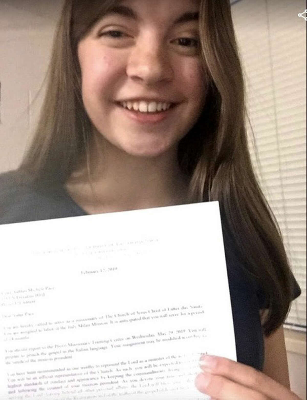 Ashlyn Pace will serve an 18-month mission in Milan, Italy, for the Church of Jesus Christ of Latter-day Saints. Contributed photo