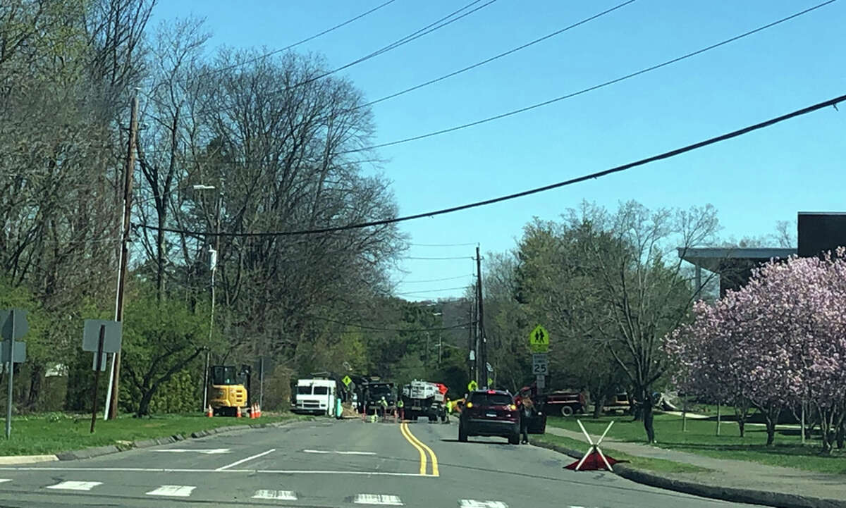 Here is the updated schedule for the Gas Expansion Construction Project for next week in New Canaan, Connecticut. Pictured is work being done on the project on Farm Road near Saxe Middle School on Tuesday, April 16, 2019. — Contributed photo