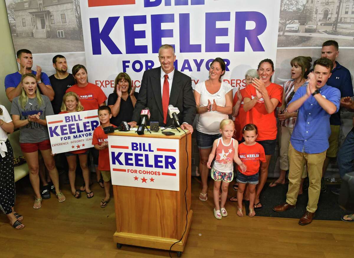 Bill Keeler give a victory speech in the primary race for Cohoes Mayor on Tuesday June 25, 2019 in Cohoes, N.Y. (Lori Van Buren/Times Union)