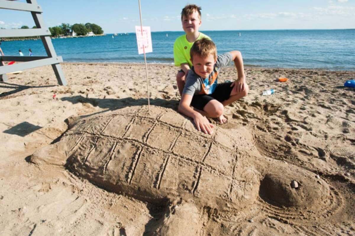 Harry Starling, left and James Coe created Florida Box Turtle at the sand castle contest in 2017. - Laureen Vellante photo