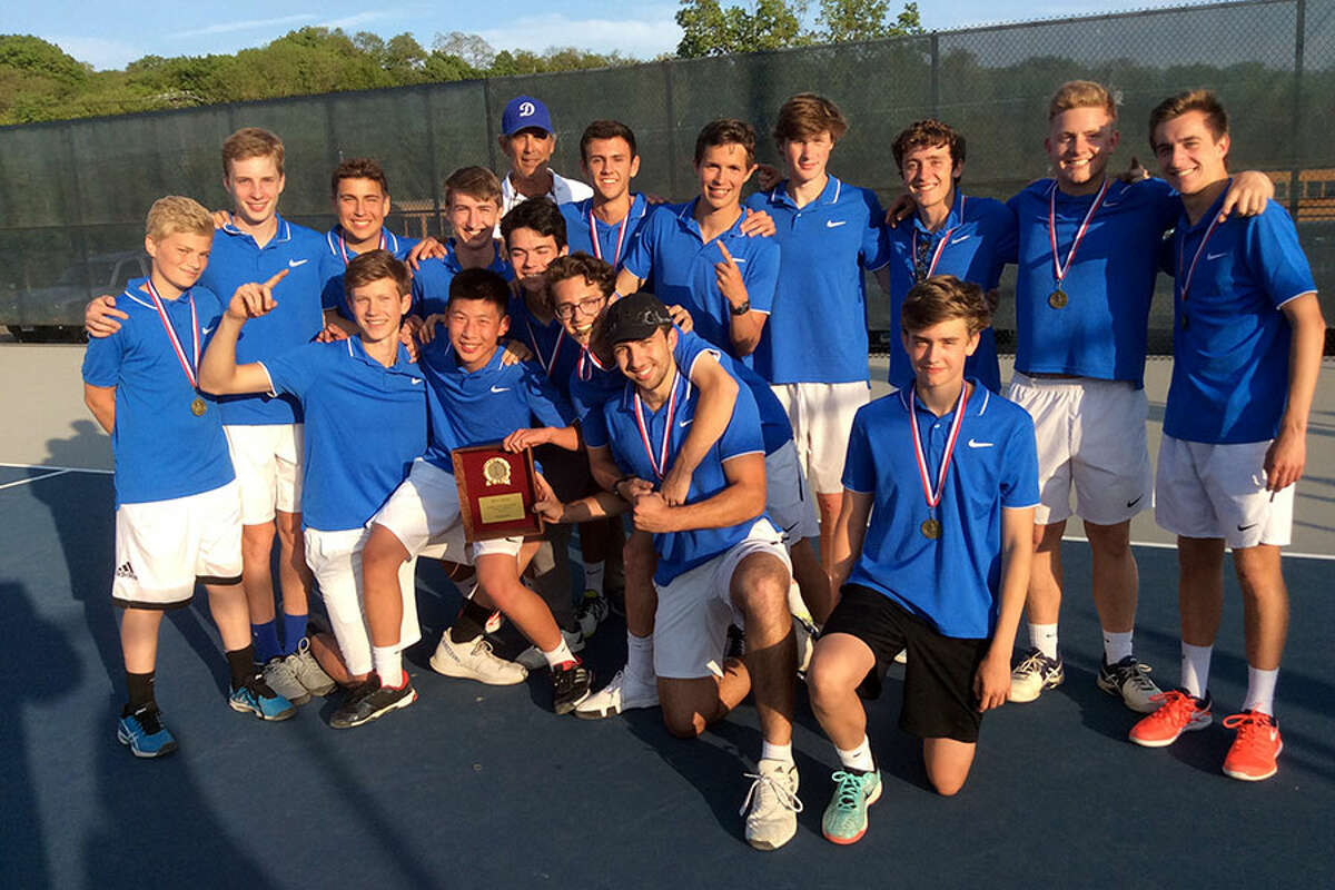 The Darien High School boys tennis team won the 2019 FCIAC title with a 4-2 win over defending champion Staples at Wilton High School on Wednesday, May 22, 2019. — David Fierro/Hearst Connecticut Media
