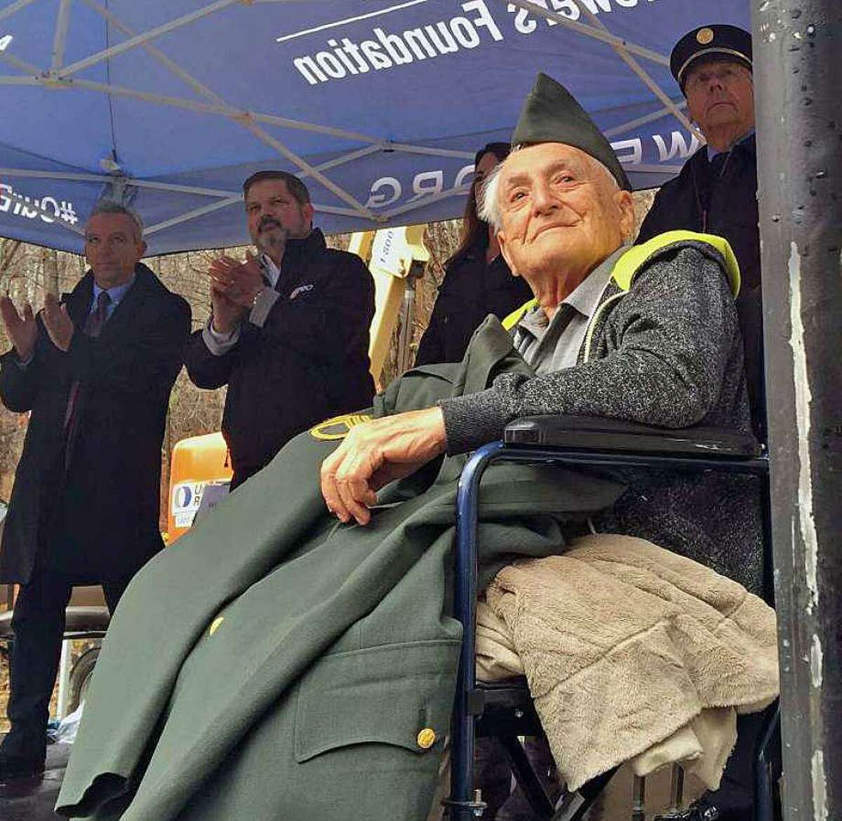 Lou Russo, a 97-year-old World War II veteran, was honored at his home on Hammond Road in New Fairfield in 2015.