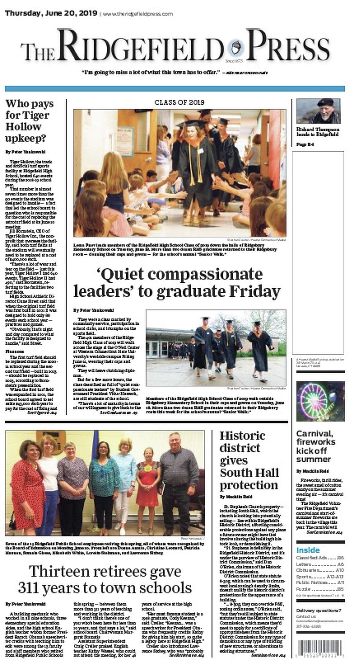 The June 20 Ridgefield Press will be delivered to readers tomorrow - June 21. We apologize for the inconvenience.