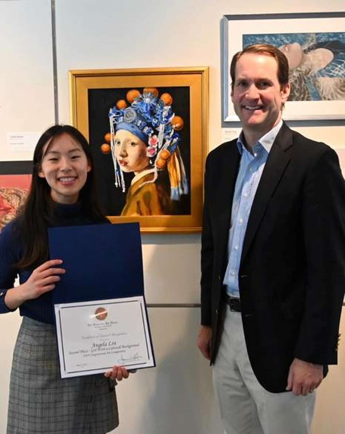 Congressman Jim Himes with Ridgefield High Schooler Angela Lin.