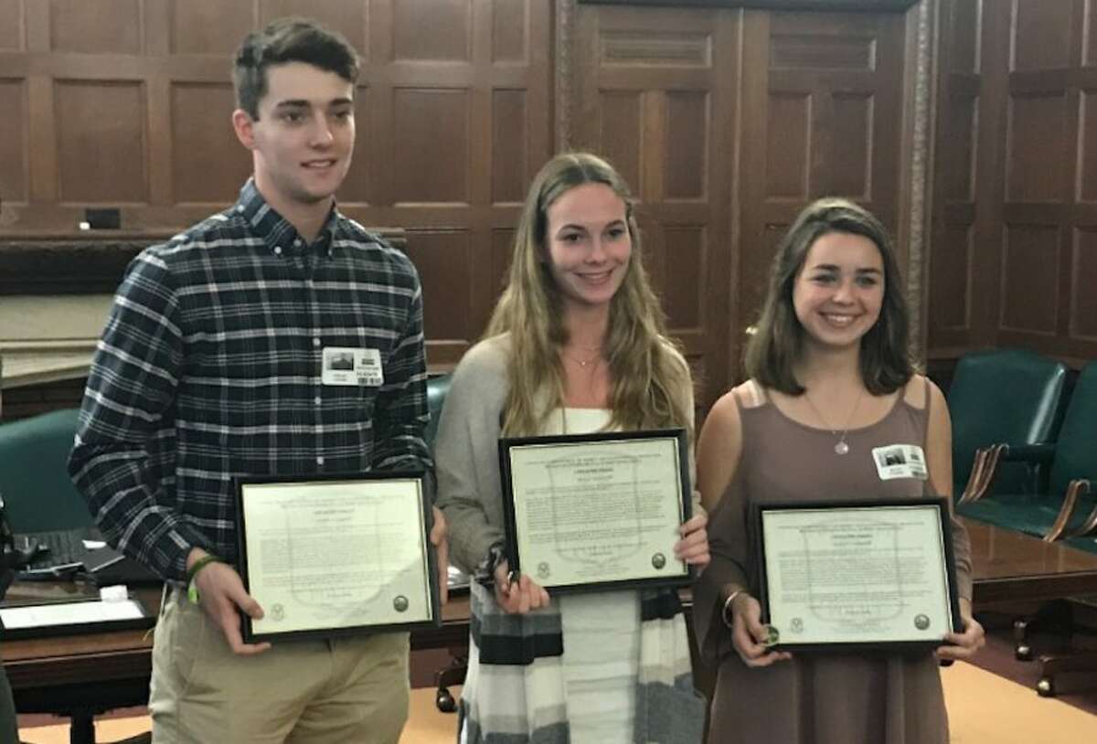 Josh Carone, of Ridgefield, Alicia Nicoletti of Danbury, and Bayley Storrier, of Wilton, were honored for heroism. - Contributed photo