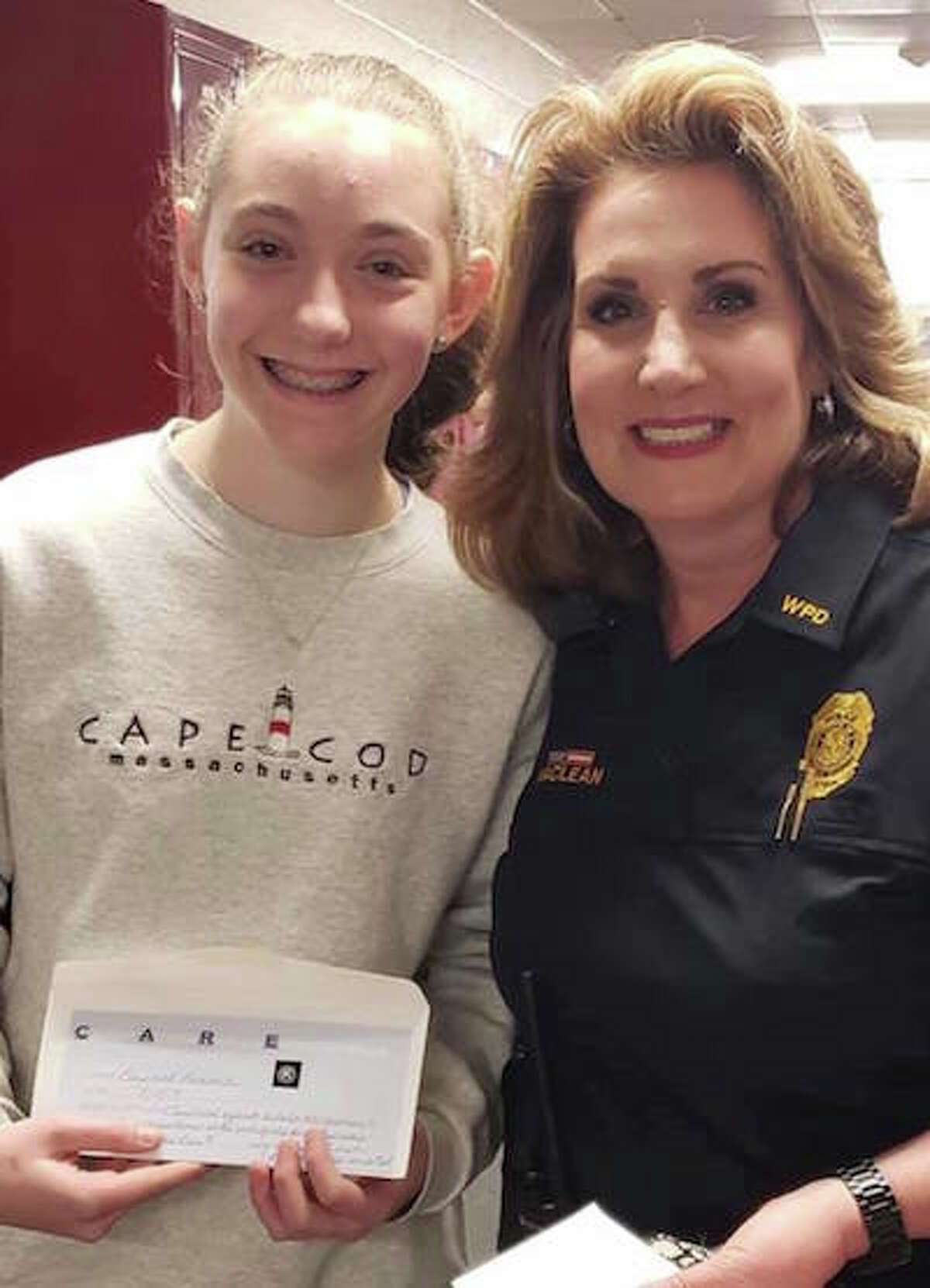 Middlebrook student Elizabeth Lamond with School Resource Officer Diane MacLean. - Wilton Police Dept. Facebook photo