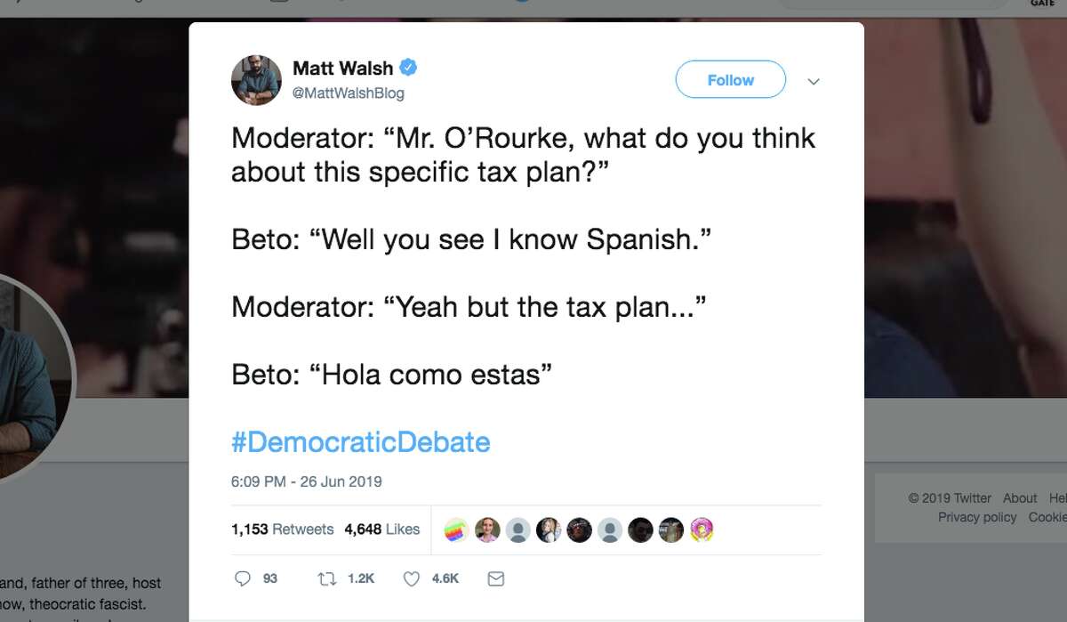 People watching the Democratic Debate on Wednesday dragged Beto O'Rourke for his decision to speak Spanish while answering the first question posed to him during the debate.