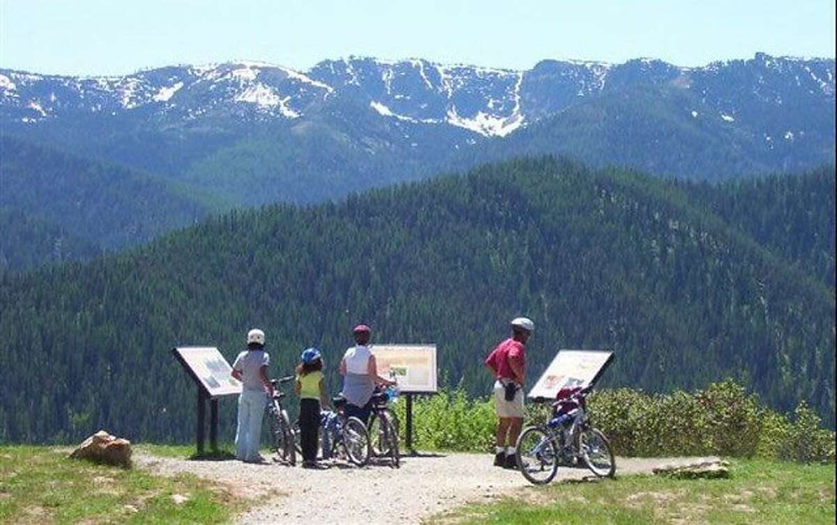The Route of the Hiawatha mountain bike or hike trail is 15 miles long with 10 train tunnels and 7 sky-high trestles.