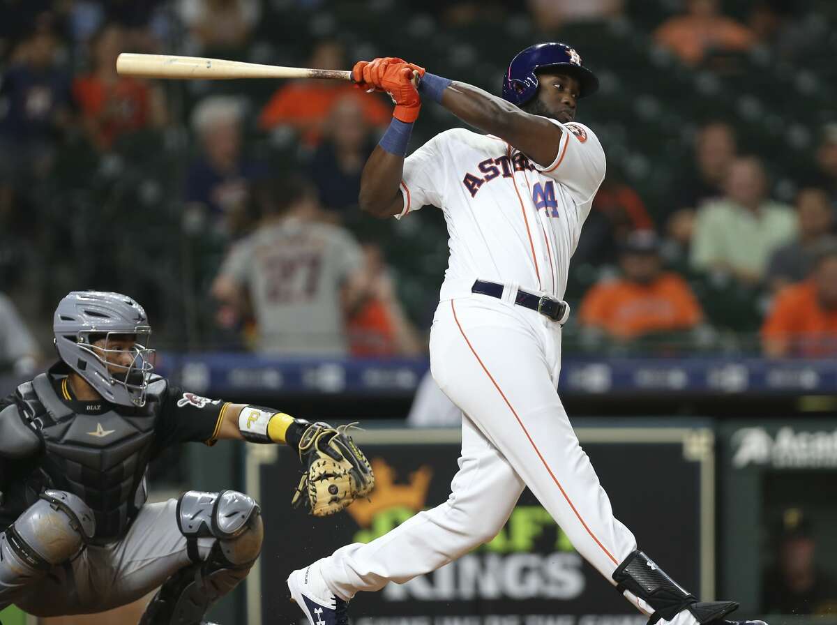 PHOTOS: Everything you should know about Astros rookie slugger Yordan Alvarez Houston Astros designated hitter Yordan Alvarez (44) hits a ground ball and sends Jose Altuve home during the bottom eighth inning of the MLB game against the Pittsburgh Pirates at Minute Maid Park on Wednesday, June 26, 2019, in Houston.