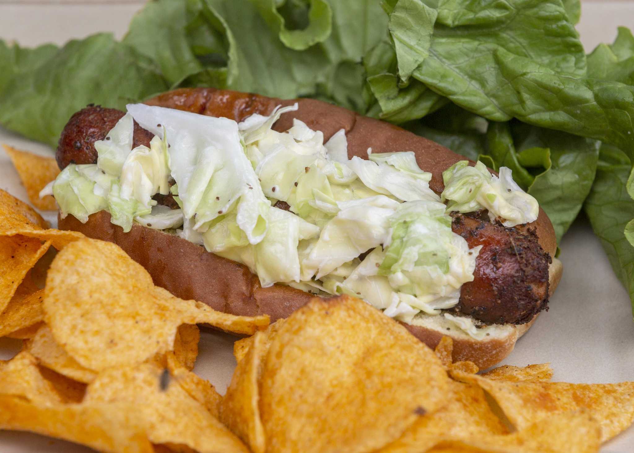 Recipe Smoked Hot Dogs with Carolina Coleslaw