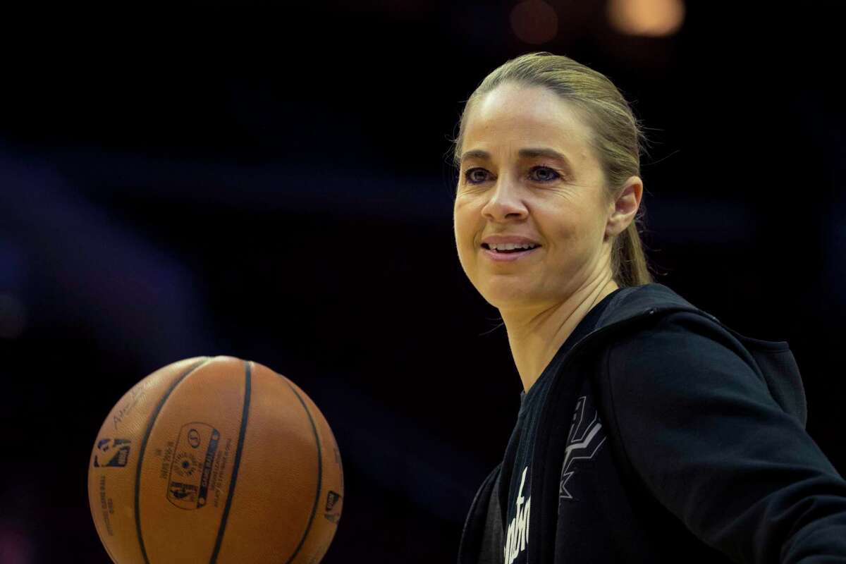 Assistant coach Becky Hammon of the San Antonio Spurs passes the ball during warms up prior to the game against the Philadelphia 76ers at the Wells Fargo Center on January 23, 2019 in Philadelphia, Pennsylvania.