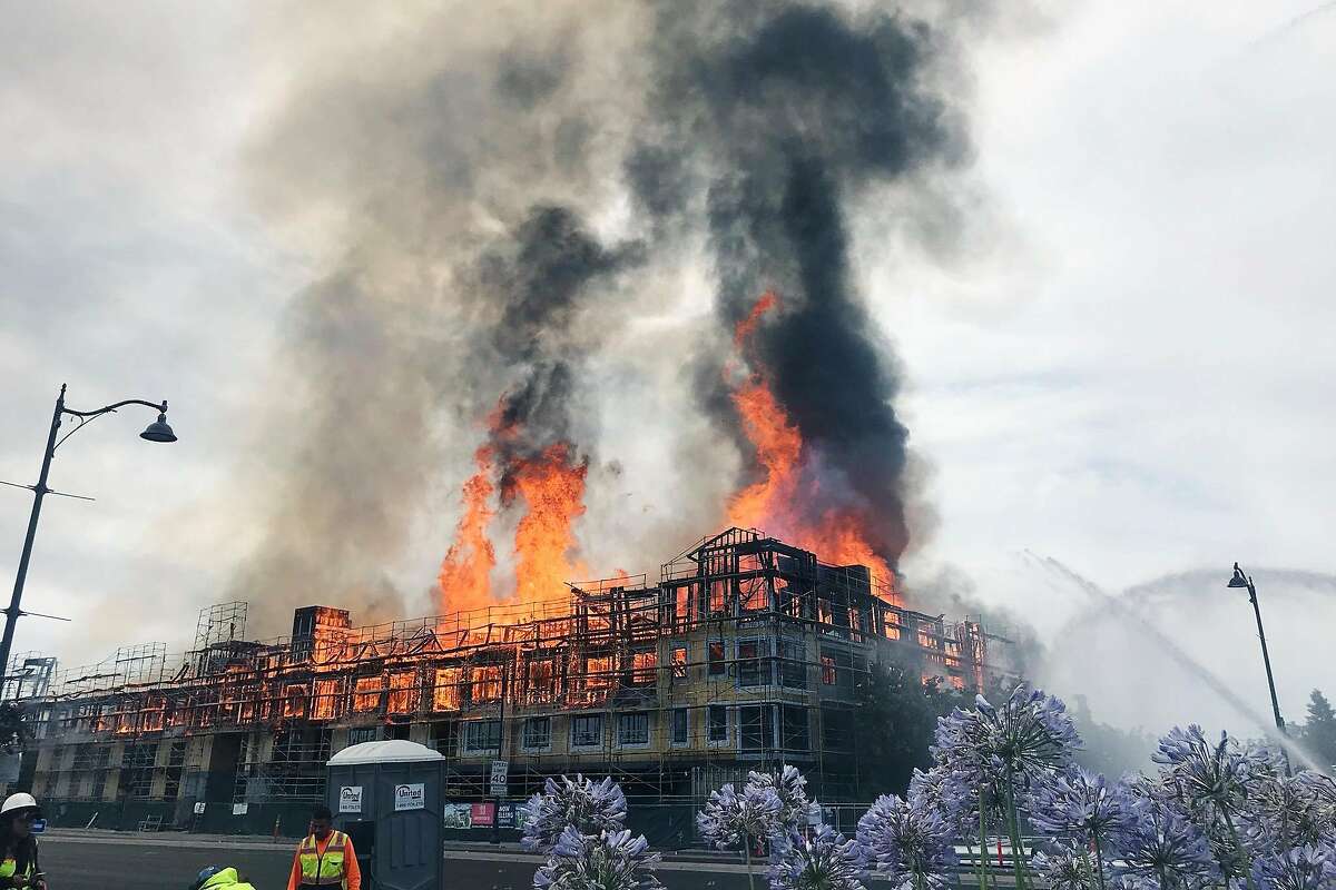 A massive blaze broke out on June 28, 2019 at a housing construction site on El Camino Real near Scott Boulevard in Santa Clara.