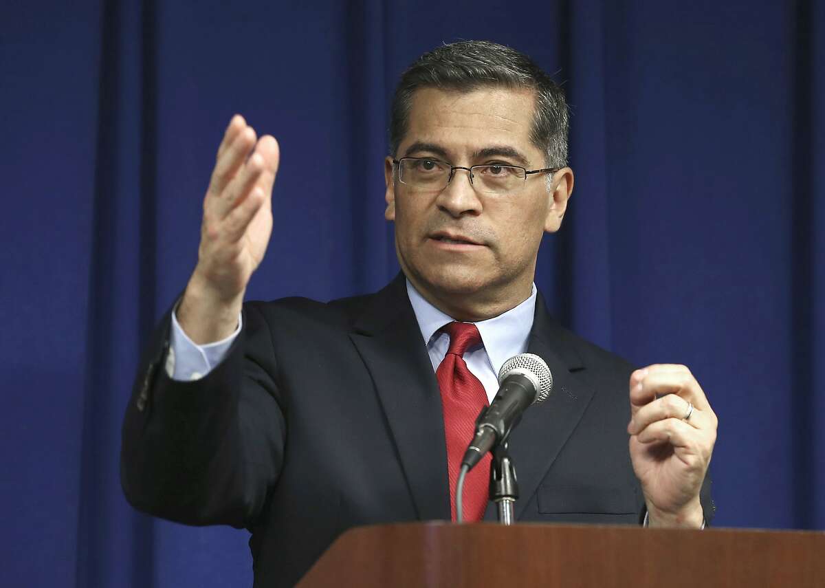 ADDS FIRST NAME OF MAN CHARGED - FILE - In this March 5, 2019 file photo, California Attorney General Xavier Becerra speaks during a news conference in Sacramento, Calif. Becerra announced on Tuesday, June 4, 2019 that California authorities charged Naasón Joaquín García, the leader and self-proclaimed apostle of La Luz del Mundo, a Mexico-based church with branches in the U.S. claiming more than 1 million followers, with child rape, human trafficking and producing child pornography in Southern California. (AP Photo/Rich Pedroncelli, File)