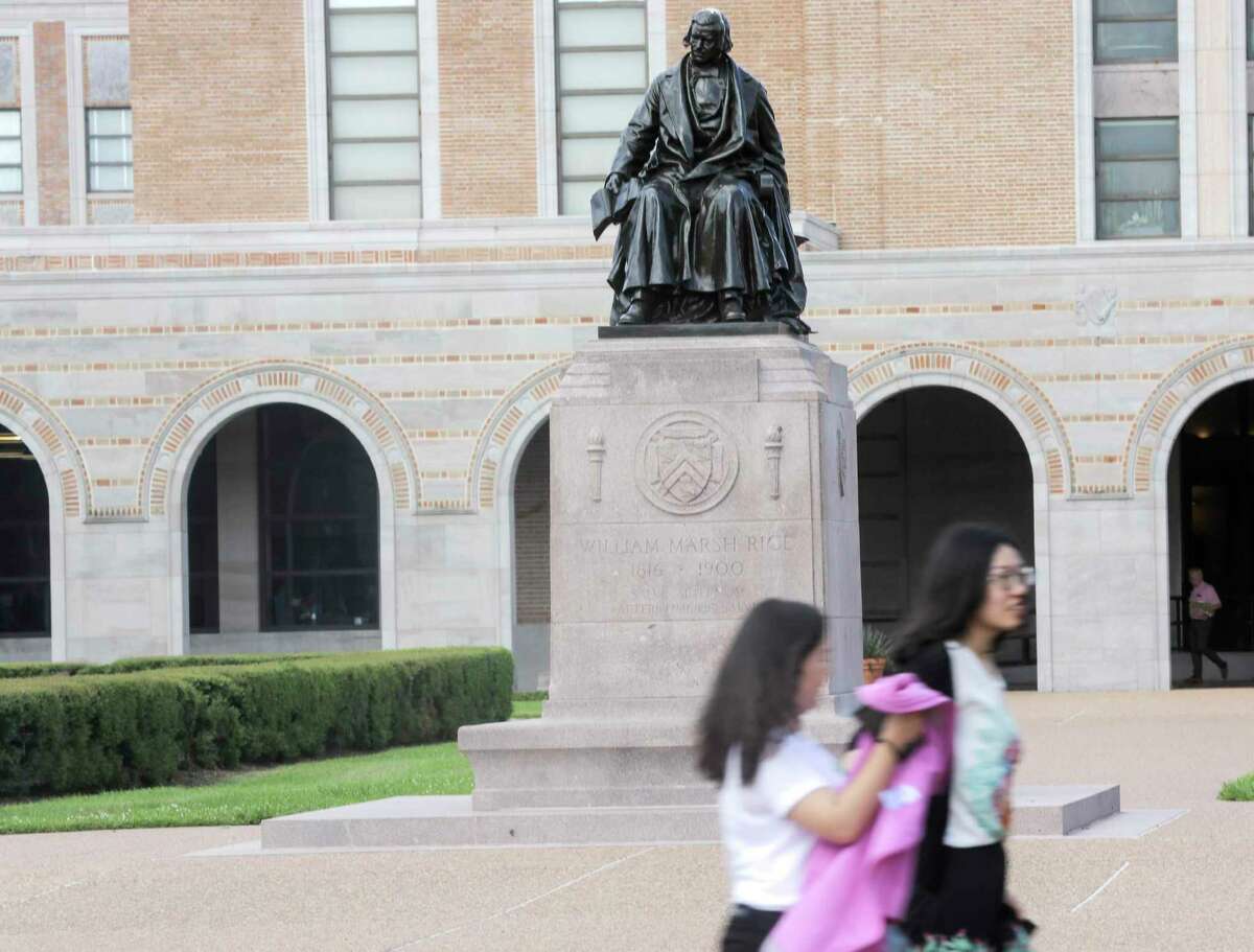 Statue of Rice University founder William Marsh Rice on campus on Friday, June 7, 2019 in Houston. Rice University started a new task force, which will explore its history and connections to slavery, segregation and racial injustice.