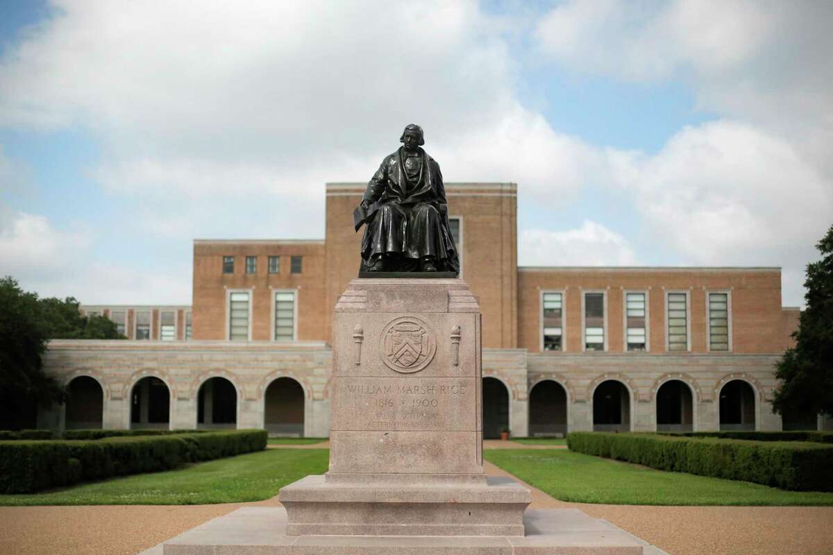 Statue of Rice University founder William Marsh Rice on campus on Friday, June 7, 2019 in Houston. Rice University started a new task force, which will explore its history and connections to slavery, segregation and racial injustice.