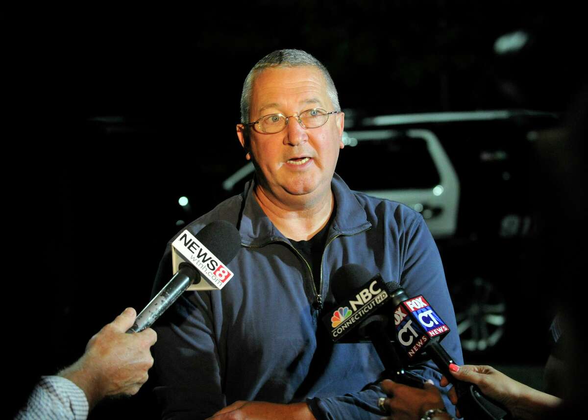 Lt. Lawrence Ash, of the New Milford Police Department, answers questions during a press conference at Sarah Noble Intermediate School in 2012.