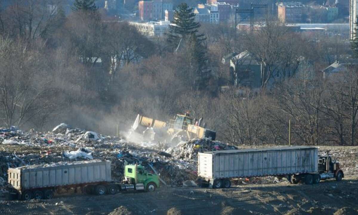 A view of work being done at the Dunn C&D Landfill on Monday, Jan. 14, 2019, in Rensselaer, N.Y. The city of Albany is seen in the background.