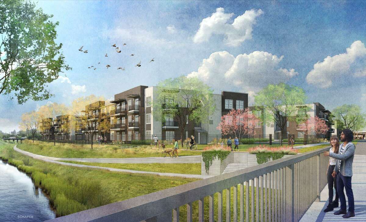 The NRP Group broke ground on a five-building, 323-unit apartment complex on San Pedro Creek.