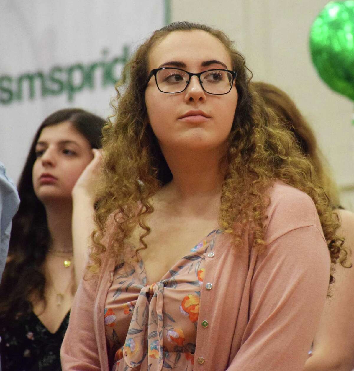 Spectrum/Schaghticoke Middle School in New Milford held promotion ceremonies for its graduating eighth graders June 19 and 20, 2019 at the school. Team 8 Blue was promoted June 19 and Teams 8 White and Red were promoted June 20. Above, promotee Jillian Gillotti waits patiently for the processional to conclude.