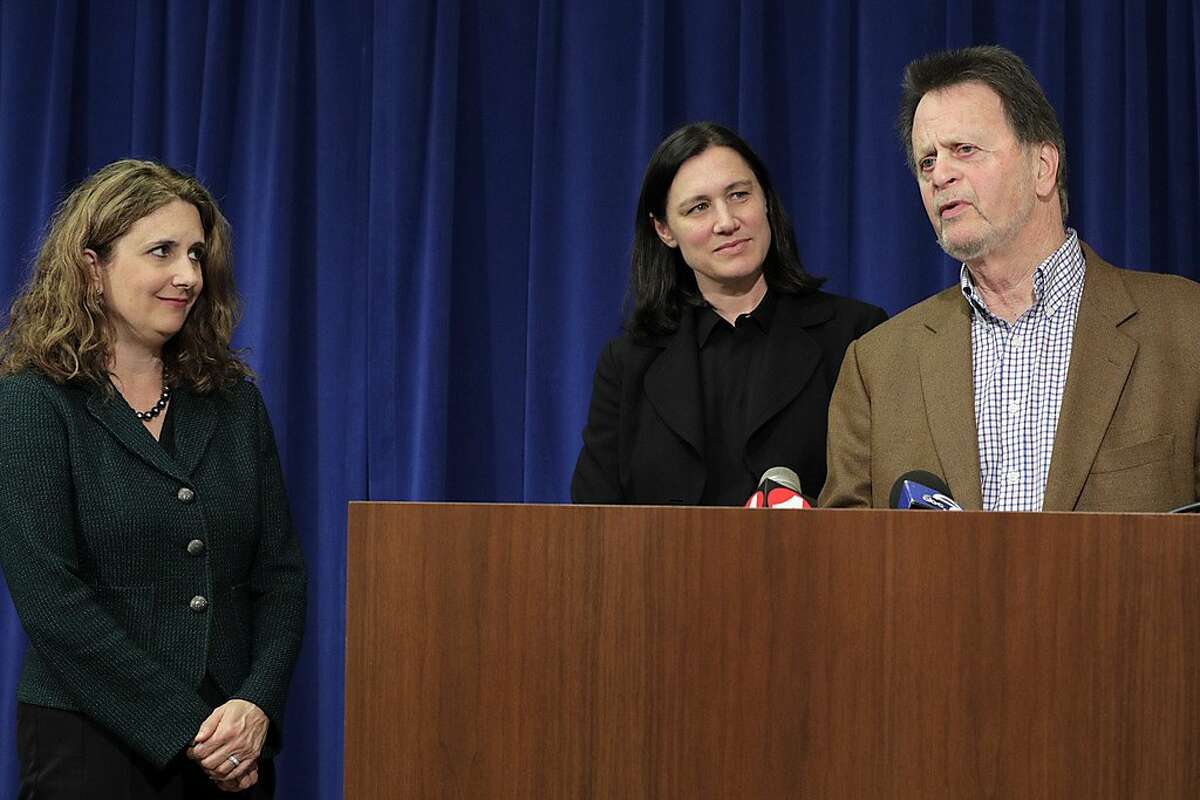 Edwin Hardeman joins his attorneys Jennifer Moore, left, and Aimee Wagstaff, center as they discuss the jury’s decision against Monsanto for Hardeman’s lawsuit during a press conference at the Phillip Burton Federal Building and U.S. Courthouse in San Francisco, Calif., on Wednesday, March 27, 2019. A San Francisco jury in the first federal court trial of lawsuits by cancer victims against the maker of the world’s most widely used herbicide awarded more than $80 million in damages to Sonoma County resident who sprayed Monsanto’s Roundup on his property for 26 years and then was diagnosed with non-Hodgkin?s lymphoma. The six jurors unanimously found that Monsanto had failed to warn users that its product was dangerous. They awarded Edwin Hardeman $200,000 for economic losses, more than $5 million for past and future pain and suffering, and $75 million in punitive damages.