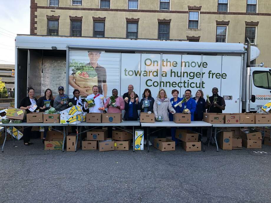 Staff of the Connecticut Food Bank’s mobile pantry, which was scheduled visit Bridgeport Hospital throughout summer 2019. Photo: Contributed / Bridgeport Hospital