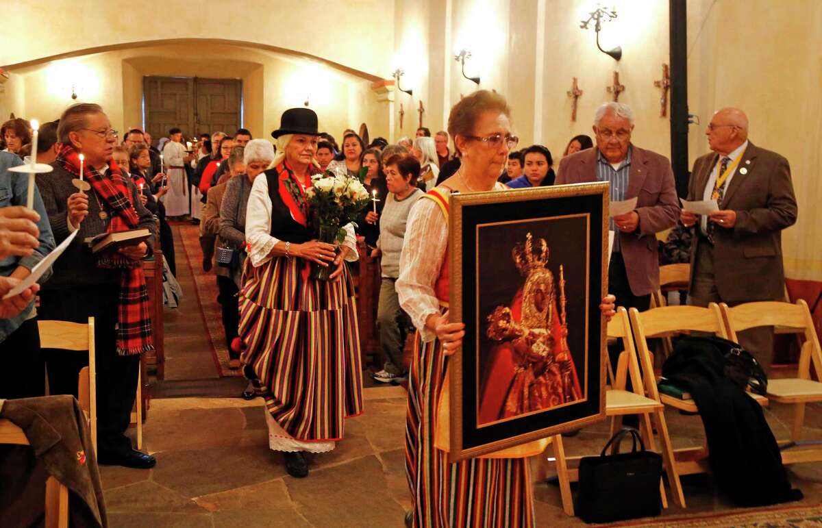 Descendants of the Carnary Islands carry La Virgen de la Candelabra to the altar at Mission Concepcion. Celebrated was the "Levantada del Nino," a tradition that celebrates La Candelaria, the feast day of the presentation of the child Jesus at the temple. It's actually the last festivity of the Christmas season. Though the actual feast day is Feb. 2. Mission Concepcion will celebrate it Sunday. It's a longstanding tradition in the old parish, because of La Candelaria's significance to San Antonio. La Virgen de la Candelaria, the patroness of the Canary Islands, was the original name of the church that eventually became San Fernando Cathedral. Sunday's event will include a blessing of the candles that represent Christ, "the light of the world." on Sunday, January 29, 2017.
