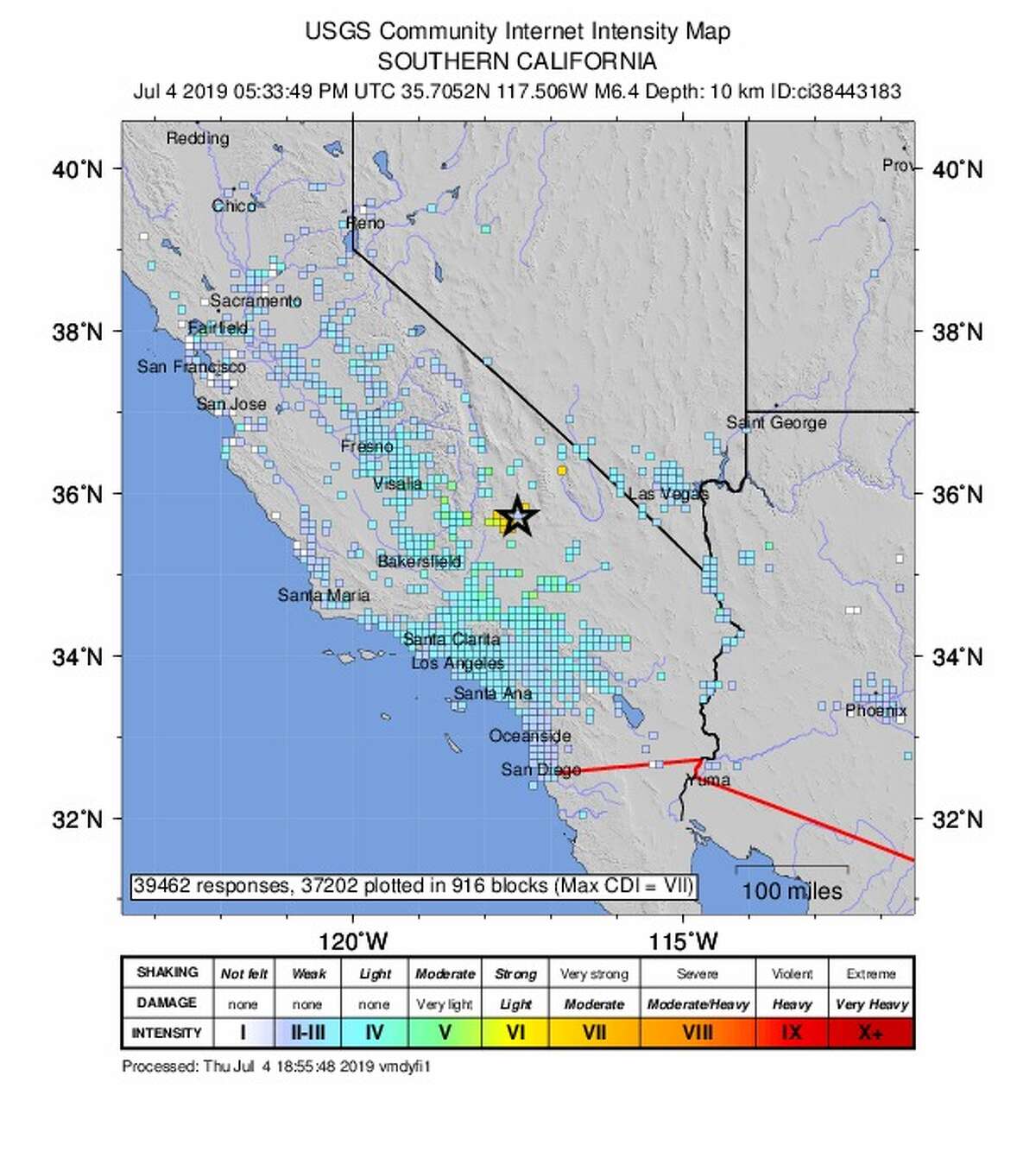 This image shows that there were people who reported to the United States Geological Survey that they felt the 6.4-magnitude earthquake in the San Francisco Bay Area as well as throughout the state of California.