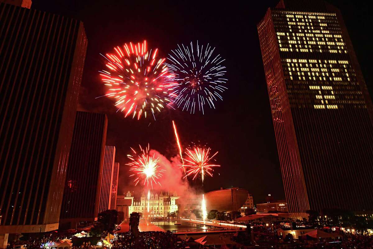 This was the 2019 New York State and Price Chopper/Market 32 Independence Day celebration with fireworks at the Empire State Plaza. The 2021 version's Sunday's events begin at 6 p.m.  (Lori Van Buren/Times Union)
