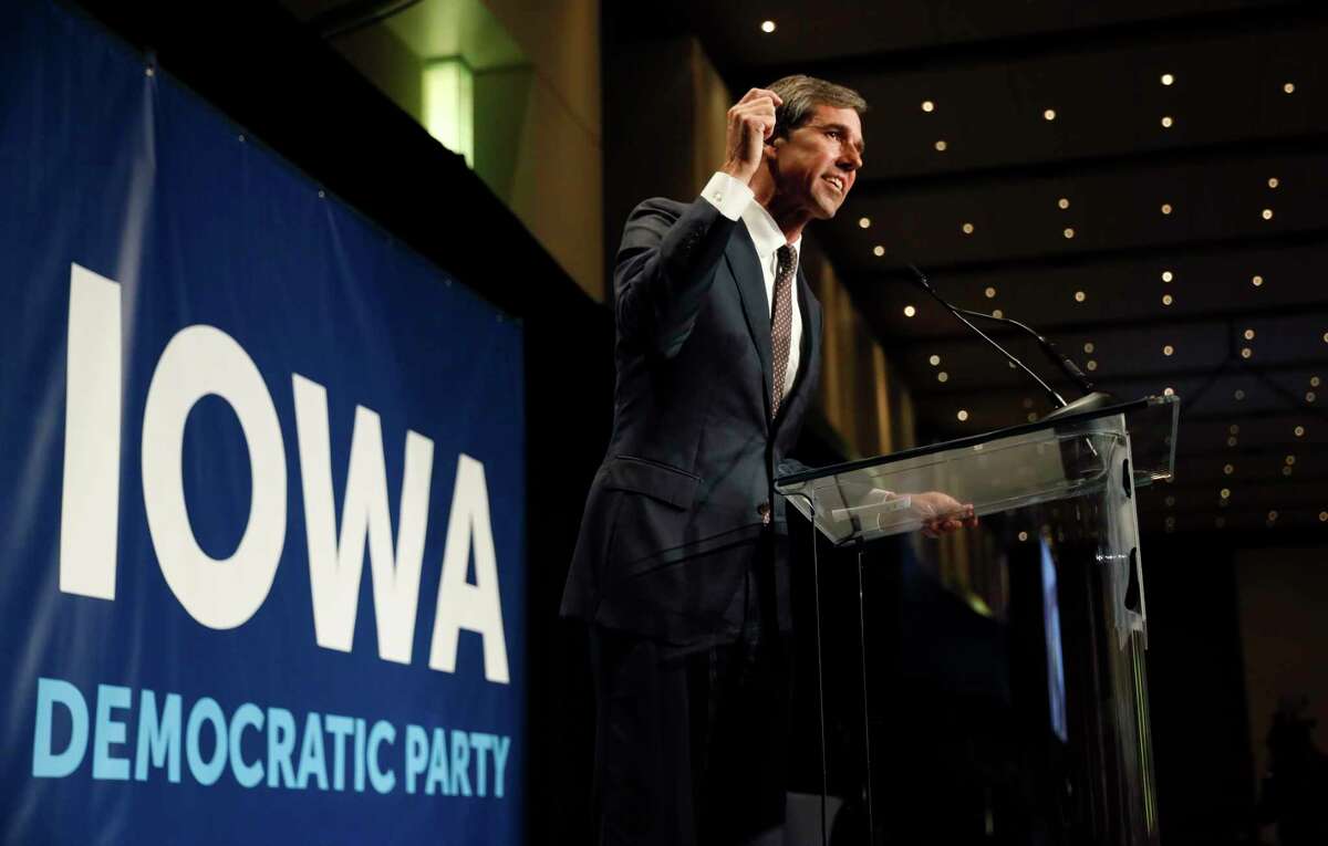 FILE - In this June 9, 2019 file photo, Democratic presidential candidate Beto O'Rourke speaks during the Iowa Democratic Party's Hall of Fame Celebration in Cedar Rapids, Iowa. Democratic presidential candidate Beto O’Rourke’s father-in-law, William Sanders, is worth at least $500 million and has helped make the former Texas congressman and his wife millionaires. He donated to O’Rourke’s bids for El Paso City Council, Congress, Senate and president. O’Rourke’s campaign says Sanders plays absolutely no role. Still, O’Rourke, who is known as a champion of little-guy values, might never have made it on the national stage without the help of the intensely private tycoon.