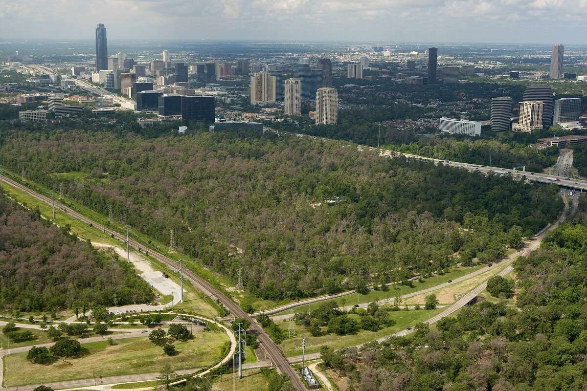 This photo from 2012 shows the loss of the tree canopy in Memorial Park and the Arboretum due to Hurricane Ike and years of drought.