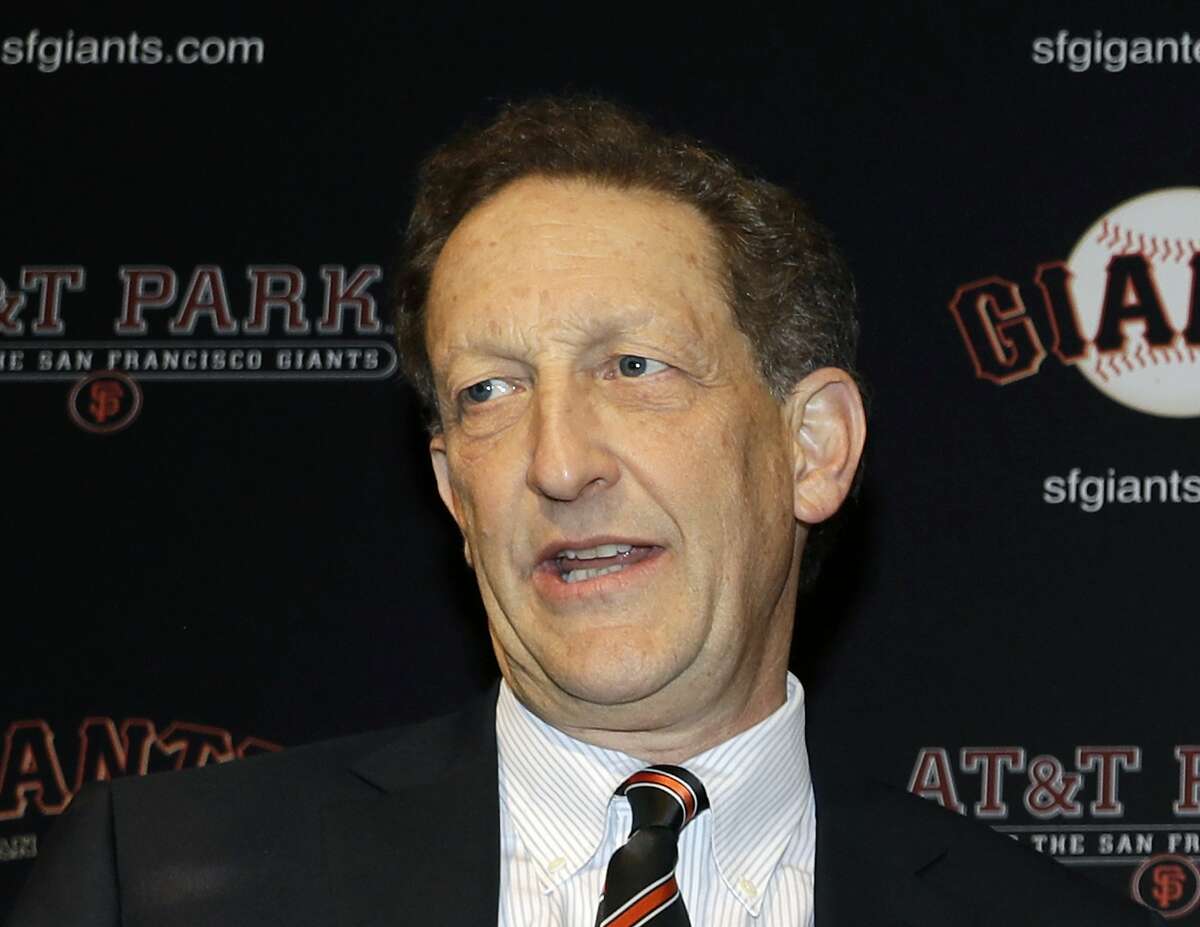 FILE - In this Jan. 19, 2018, file photo, San Francisco Giants President and CEO Larry Baer is shown during a press conference in San Francisco. The San Francisco Giants are planning for Baer to rejoin the club Tuesday, July 2, 2019, following a suspension by the team and Major League Baseball and an absence of nearly four months after a video showed him in a physical altercation with his wife. The Giants said Saturday, June 29, 2019, that Baer attended "a regular counseling program and has recommitted himself to the organization." (AP Photo/Marcio Jose Sanchez, File)