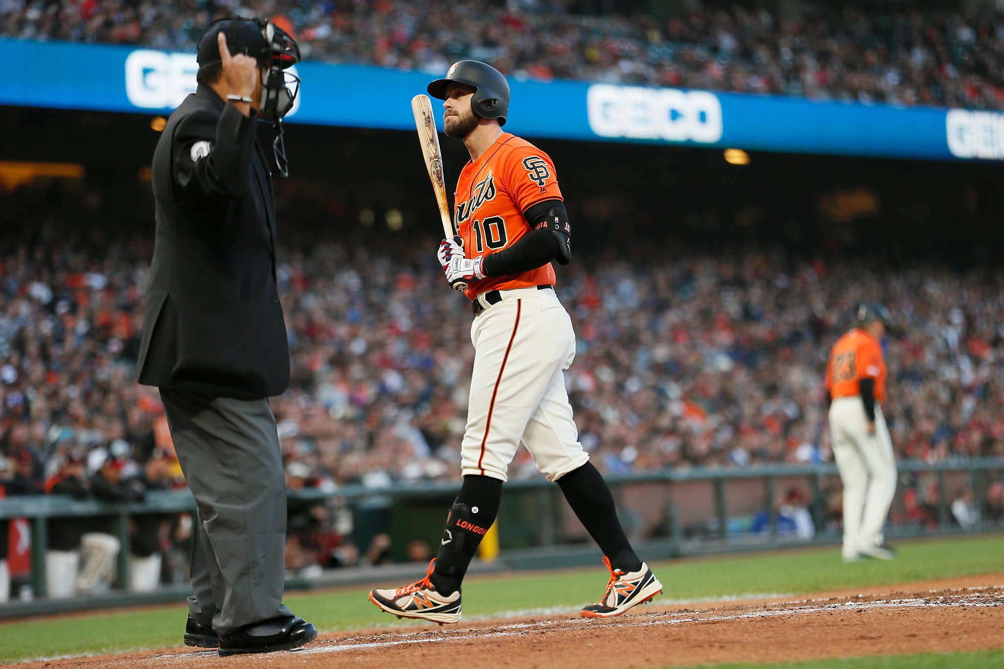 San Francisco Giants' Pablo Sandoval, right, celebrates his two-run home  run next to St. Louis Cardinals catcher Matt Wieters during the seventh  inning of a baseball game in San Francisco, Saturday, July