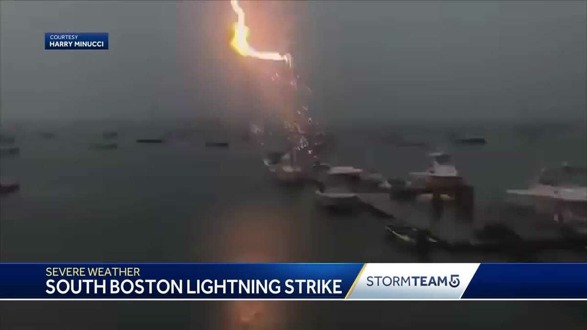 Frightening lightning strike involving boat in water caught on camera