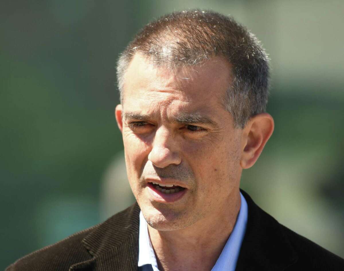 Fotis Dulos speaks after making an appearance at Superior Court in Stamford on June 26.