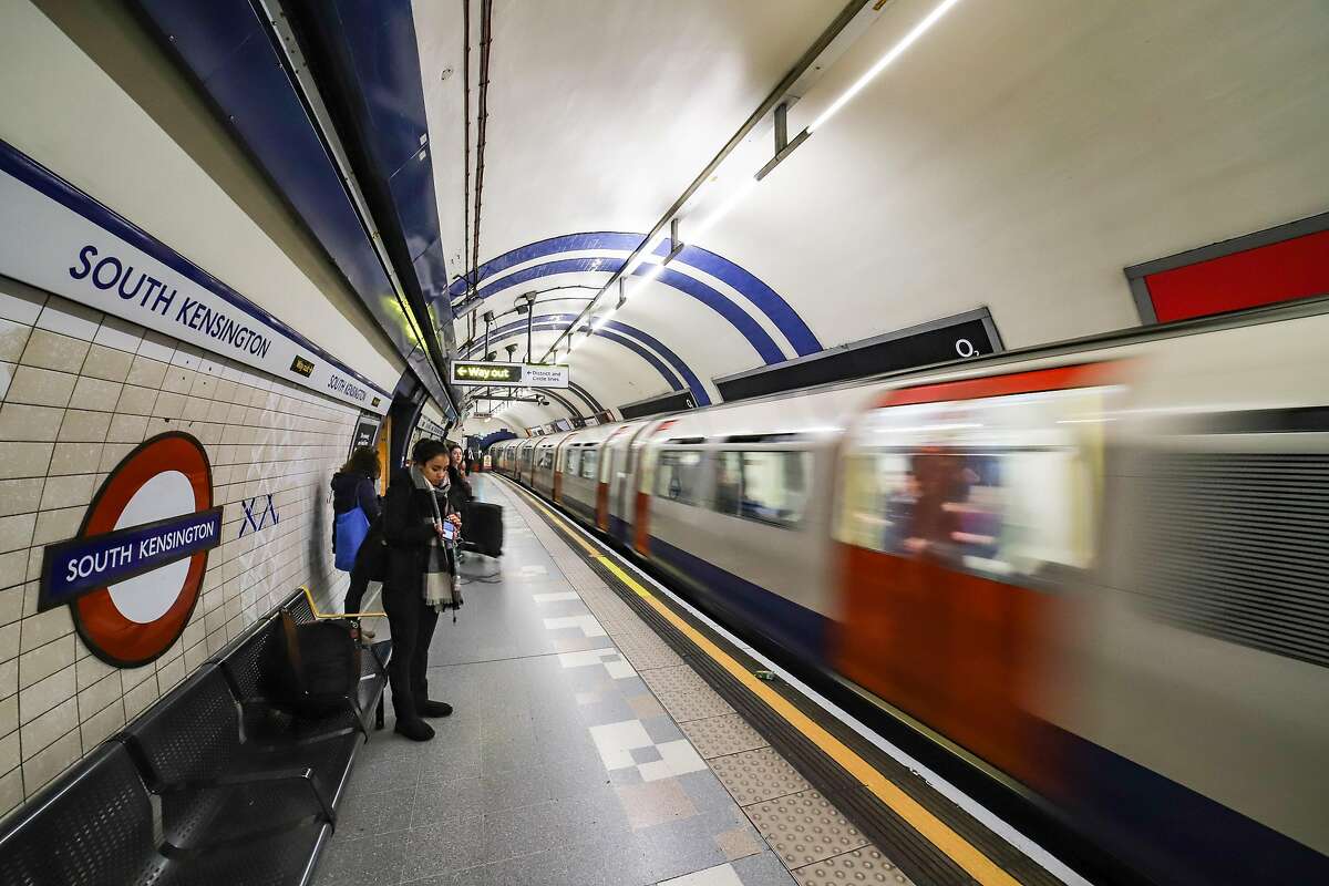 South Kensington Underground tube station served by Piccadilly line, Circle and District, in London, England, UK. The station was opened on December 24, 1868. The Underground logo is changing and has the identifying station name with inscription in the sign on the platform wall. (Photo by Nicolas Economou/NurPhoto via Getty Images)