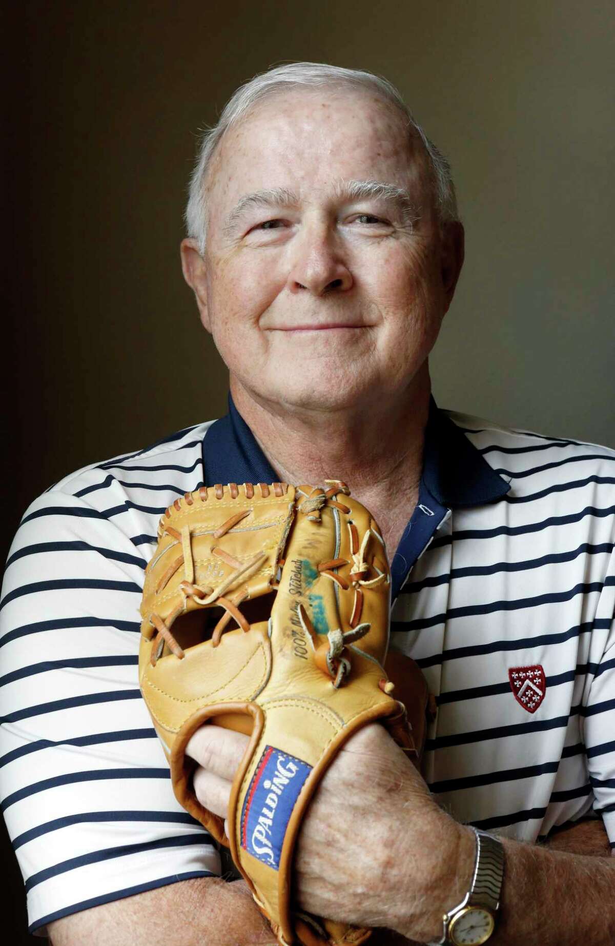 Former Major League Baseball player Billy Grabarkewitz, with a baseball glove he played with, at his home in Colleyville, Texas on Friday, June 14, 2019. Grabarkewitz looks back at the 1970 All-Star Game, which amazingly included three players from San Antonio. (photo by Lara Solt )