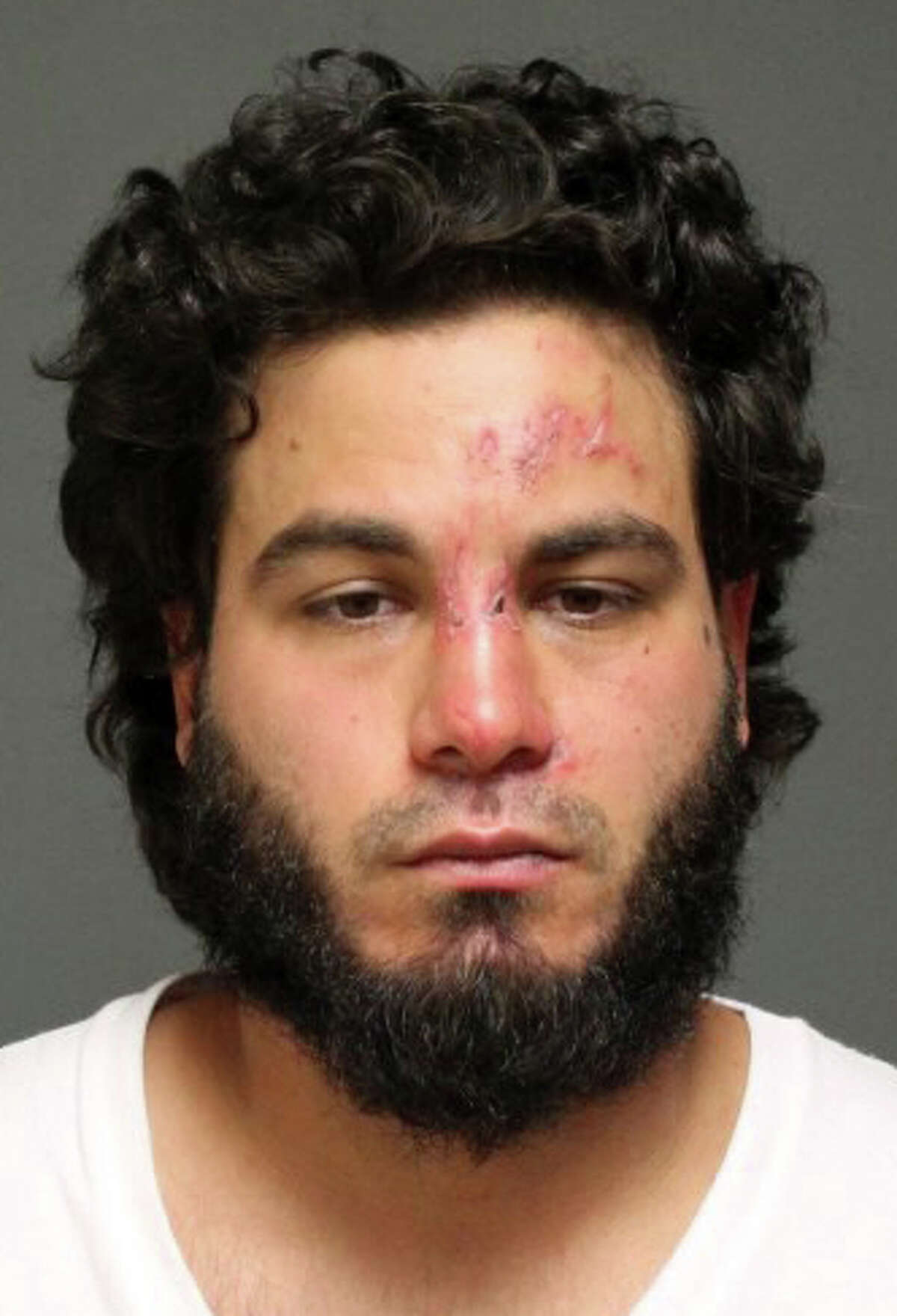 A mugshot of John Rodas from 2015 after he was arrested for second-degree threatening and disorderly conduct in Fairfield. He turned up in Ridgefield naked Sunday morning on Route 7, where he hoped into the bed of a pickup truck. He eventually jumped from the truck as it was moving and sustained life-threatening head injuries. Redding police say the naked man did drugs in his hotel room before taking his clothes off.