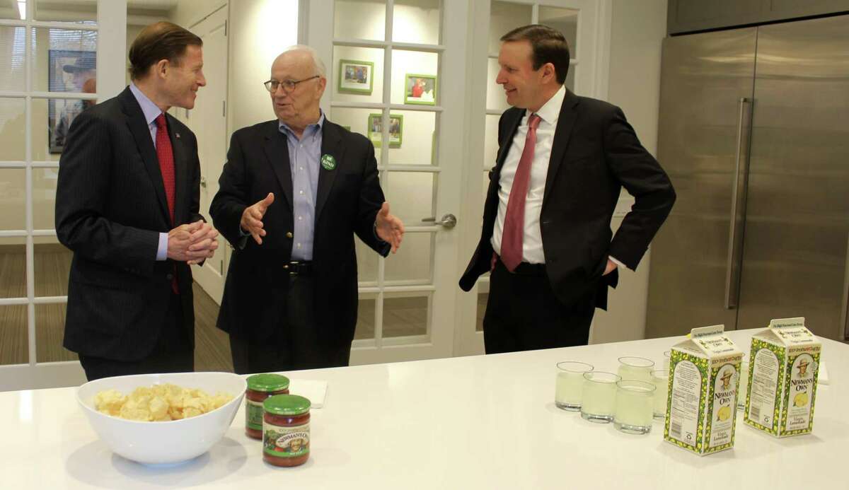 Senator Richard Blumenthal, Newman's Own Foundation President and CEO Bob Forrester, and Senator Chris Murphy met at the Newman's Own Foundation headquarters in Westport on Feb. 22 to celebrate passage of the Philanthropic Enterprise Act.
