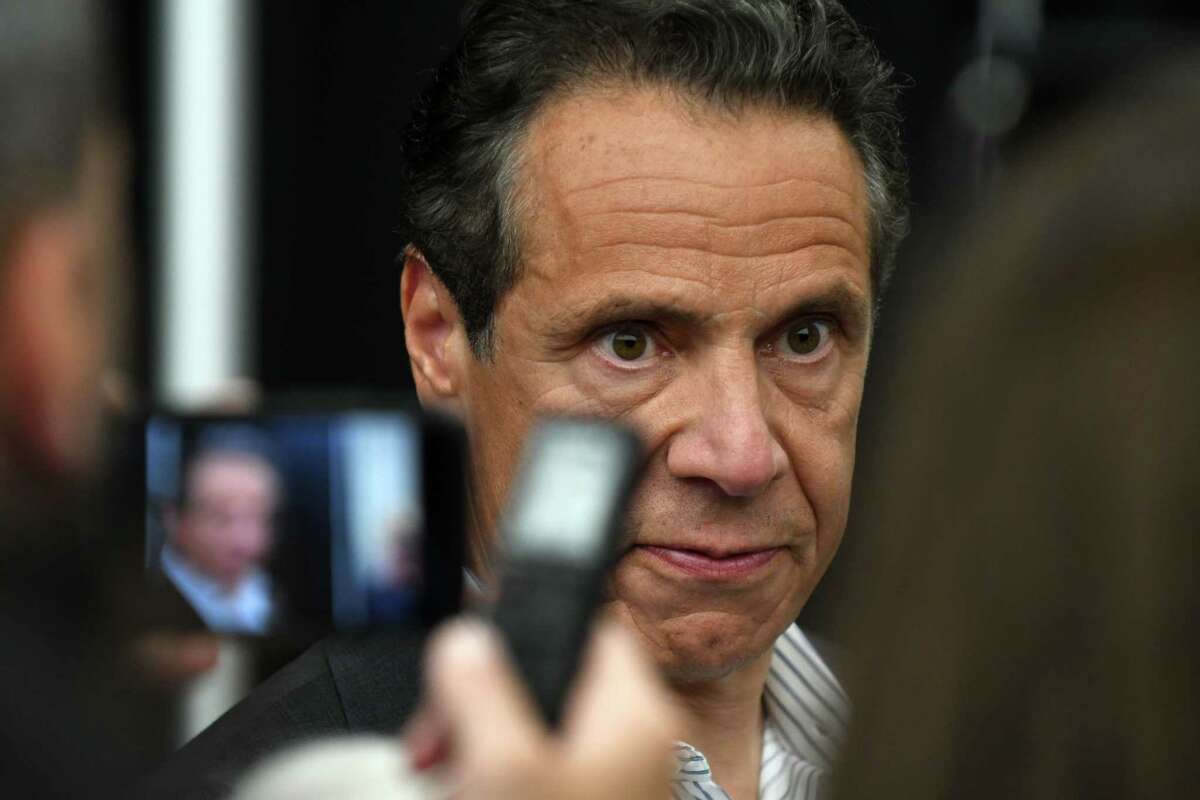 Gov. Andrew Cuomo speaks to the media following an announcement at Albany International Airport on Tuesday, July 9, 2019, in Colonie, N.Y. (Will Waldron/Times Union)