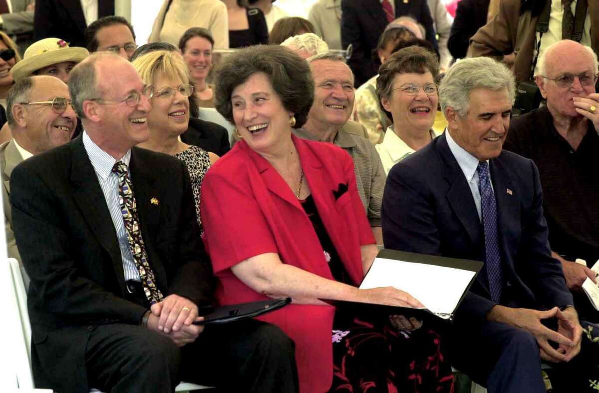 From left, Chancellor Robert King, UAlbany President Karen Hitchcock and Senate Majority Leader Joseph Bruno at the groundbreaking ceremony of a new cancer research building on the east campus of the University of Albany, Tuesday, June 24, 2003. (Times Union photo by STEVE JACOBS)