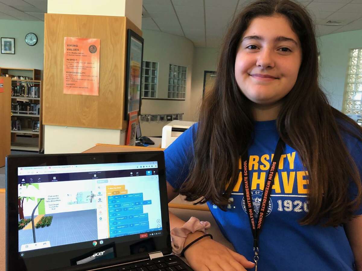 Shelton Intermediate School eighth grader Alyssa Teixeira used coding to enhance her virtual reality project.