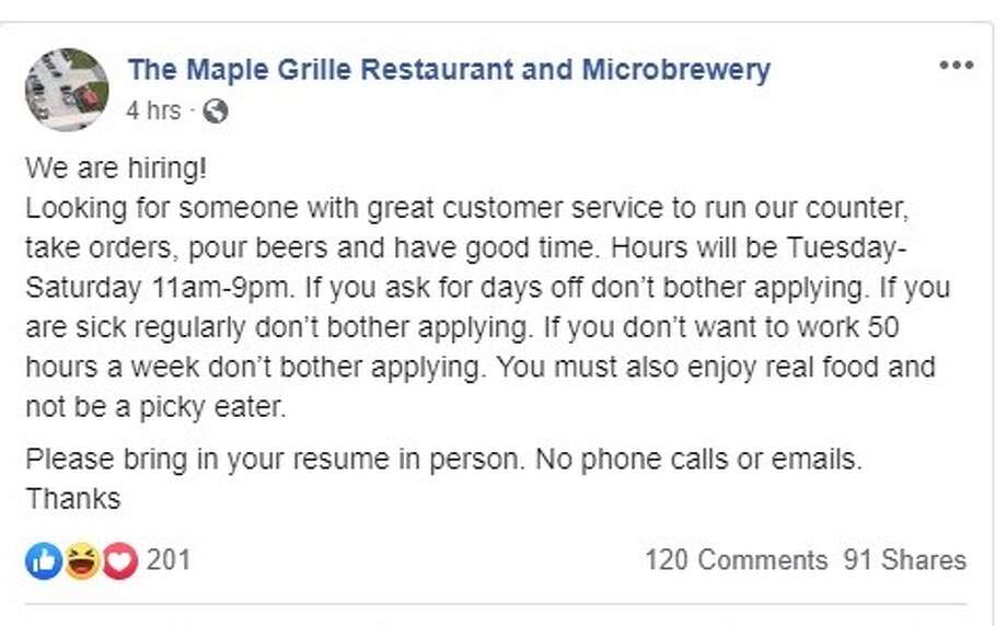 Job Posting Form, Maple Grill In Hemlock Garners Attention For Job Post On Facebook, Job Posting Form