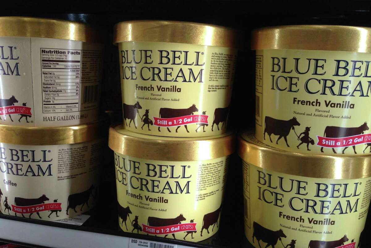 FILE - In this April 10, 2015, file photo, Blue Bell ice cream rests on a grocery store shelf in Lawrence, Kan. Delaware's Supreme Court on Tuesday, June 18, 2019, overturned a judge's dismissal of a shareholder lawsuit against one the country's largest ice cream manufacturers involving a 2015 listeria outbreak that left three people dead and caused the company significant financial losses. (AP Photo/Orlin Wagner, File)