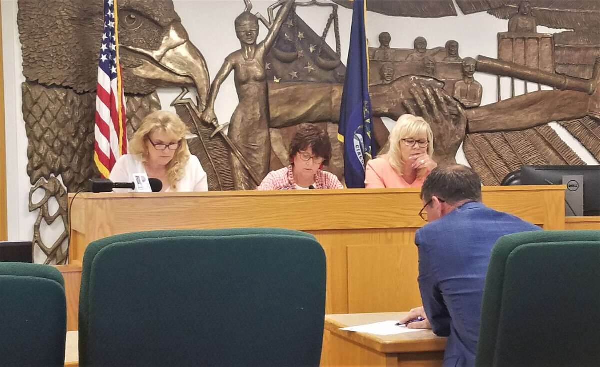 The Midland County Election Commission, which consists of County Treasurer Cathy Lunsford, Probate Judge Dorene Allen and County Clerk Ann Manary (left to right) met to discuss the clarity of the language contained in a recall petition for Midland Councilman Marty Wazbinski on Thursday, July 11, 2019 at the Midland County Courthouse. (Ashley Schafer/ashley.schafer@hearstnp.com)