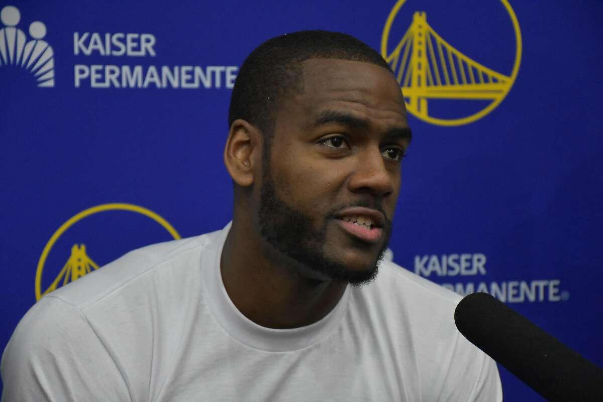 Alec Burks is introduced to the media at a news conference at the Warriors practice facility in Oakland on Friday, July 12.