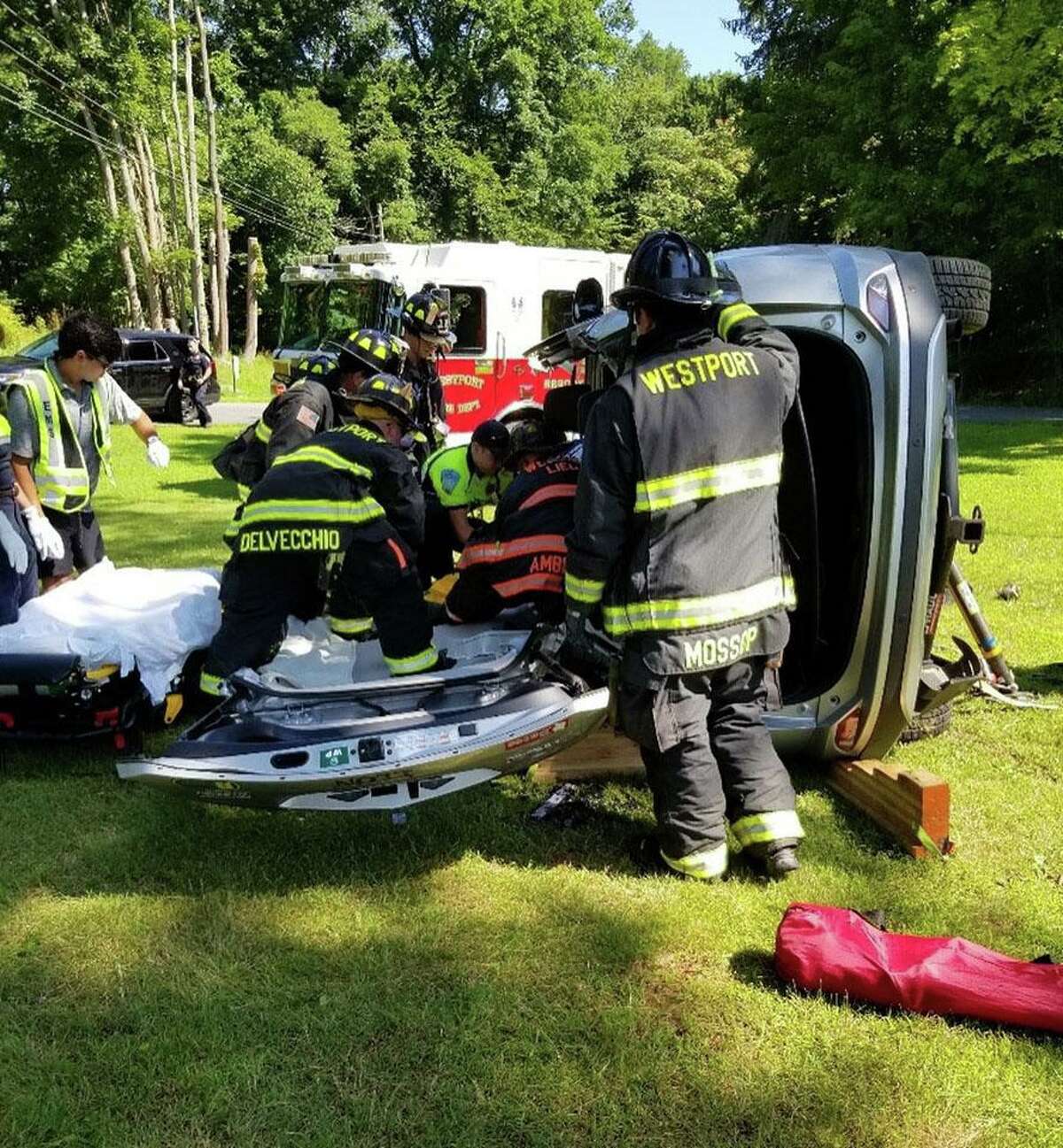 A driver was sent the hospital on Sunday, July 14, 2019 after a rollover crash in Westport.